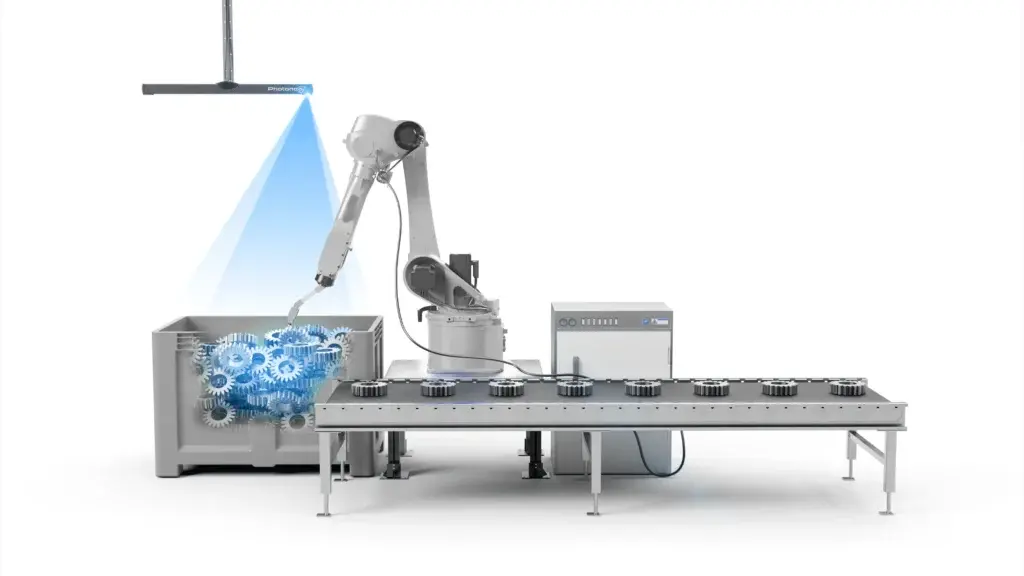 Precise bin picking with blue laser projection unit