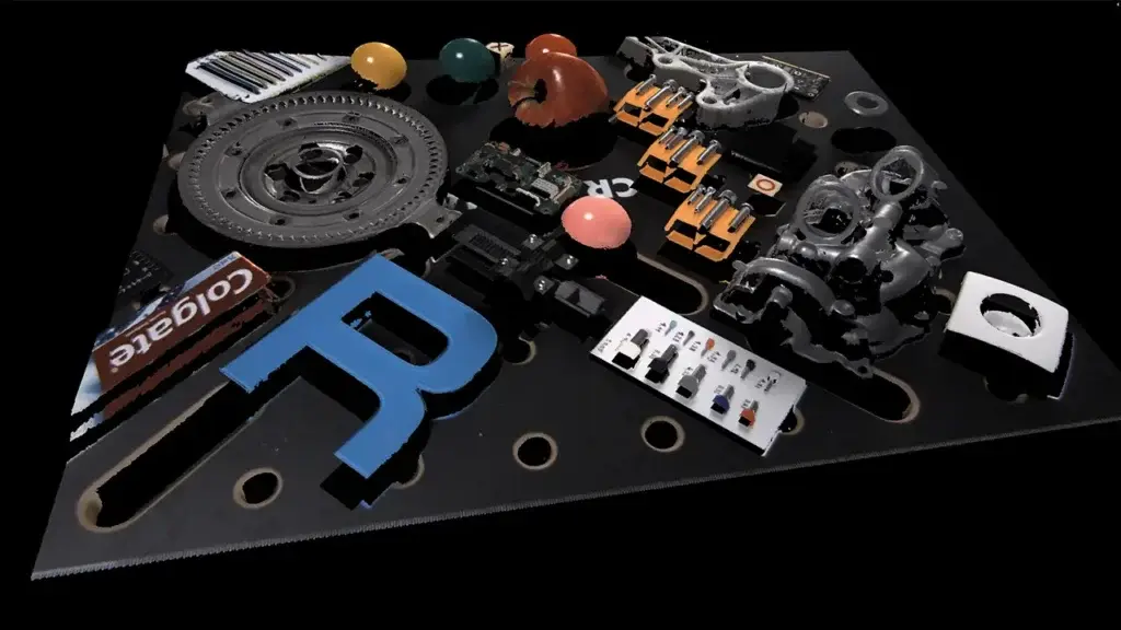 Coloful point cloud of various objects on the test scene 