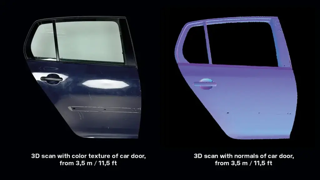 Detailed point cloud of car doors with scratches 